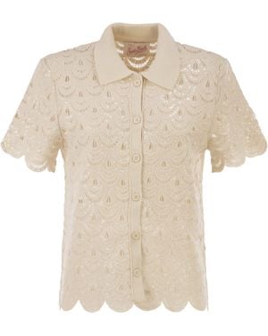MC2 Saint Barth Häkel-Polo-Cardigan mit Pailletten - Natur
