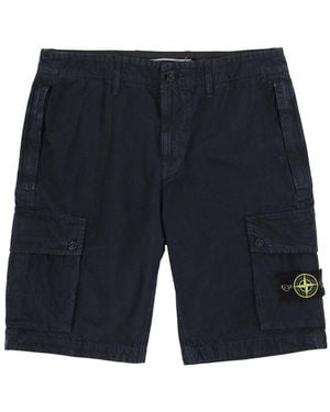 Stone Island Cargo Shorts With Logo Patch Cotton - Blue