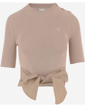 Patou Cotton-Blend T-Shirt With Bow Detail - Natural