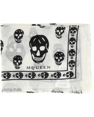 McQueen Alexander MC Queen Skull Elfenbein schwarzer Seidenschal - Weiß