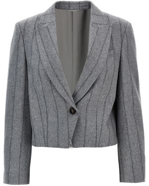 Brunello Cucinelli Pinstriped Cropted Blazer - Grijs
