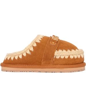 Mou Children's Slipper Suede Letter Logo - Brown