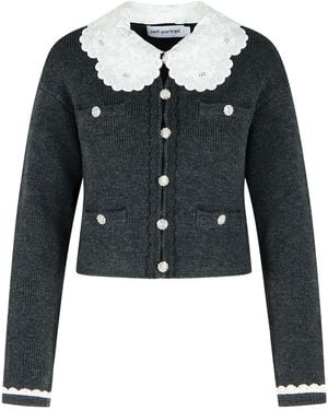 Self-Portrait Self Portrait Dark Wool Blend Crop Cardigan - Black
