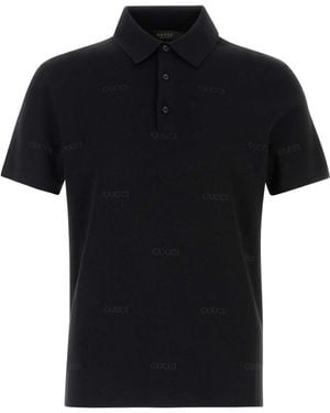 Gucci Embroidered Wool Blend Polo Shirt - Black