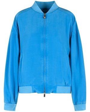 Versace Blouson mit Reißverschluss aus hellblauer Seidenpopeline