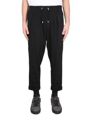 Balmain Relaxed Fit Wool Pants - Black