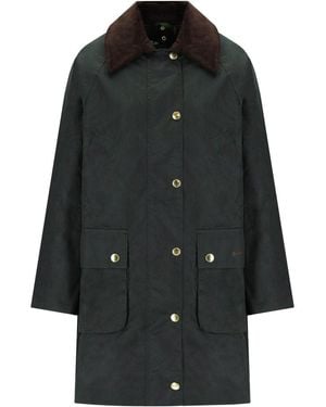 Barbour Beadnell Sage Green Long Jacket - Black