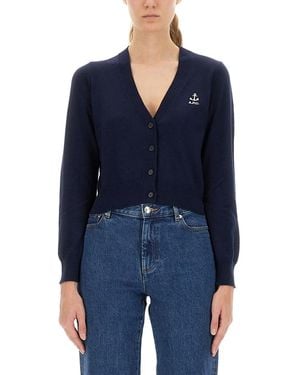 A.P.C. Cardigan With Embroidered Logo - Blue