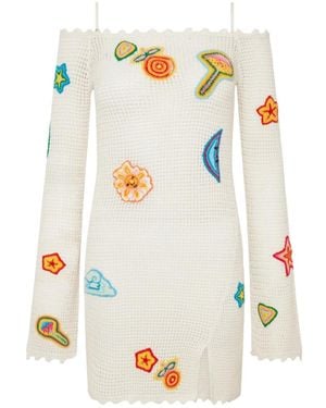 CASABLANCA Häkeln strickte Mini -Kleid mit Flecken - Weiß