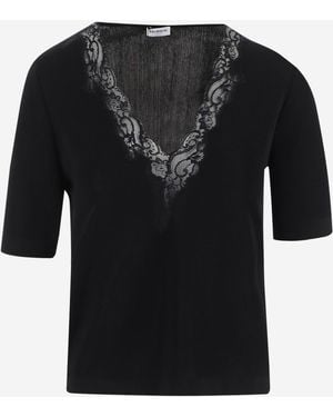 Balmain Viscose Top With Lace V Neck - Black