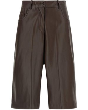 Nude Nackte Ledereffekt Bermuda Shorts - Grau