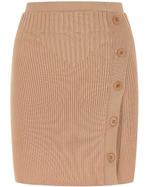 ANDREA ADAMO Biscuit Stretch Viscose Blend Mini Skirt - Natural