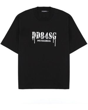 Dolce & Gabbana T-Shirt Con Stampa E Logo - Black