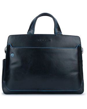 Piquadro Cartella 2 Manici 2 Comparti In Pelle - Blauw
