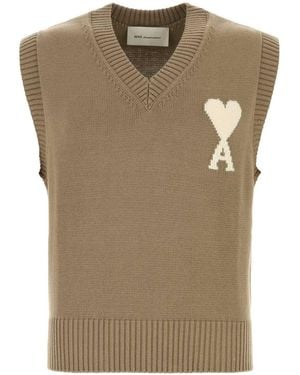 Ami Paris Quota -Sleeveless V Neck Jumper With Contrasted A - Brown
