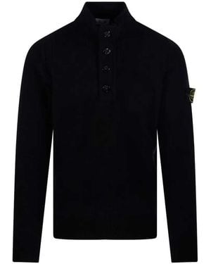 Stone Island Pull col montant avec boutons - Bleu