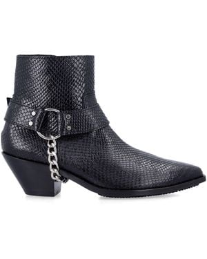 Junya Watanabe Python-Effect Leather Western Ankle Boots With Chain - Blue