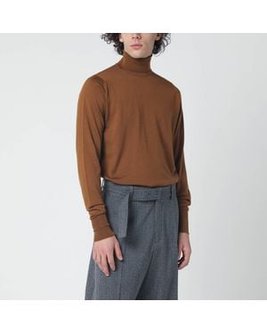 John Smedley Wool Turtleneck Jumper - Brown