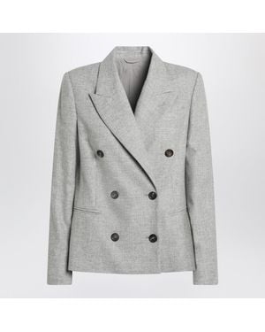 Brunello Cucinelli Double Breasted Wool Jacket - Grey