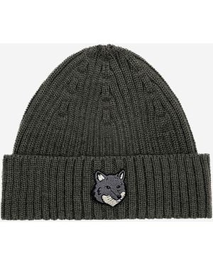 Maison Kitsuné Bonnet en laine avec logo Maison Kitsune - Vert