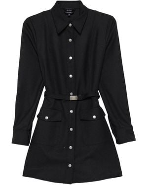 A.P.C. Buttoned Belted Mini Shirt Dress - Black