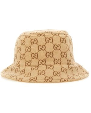 Gucci Gg Canvas Bucket Hat With Double G - Natural