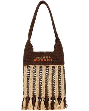Isabel Marant Embroidered Raffia Praia Shoulder Bag - Black