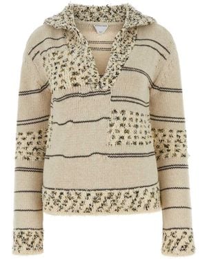 Bottega Veneta Embroidered Wool Blend Polo Shirt - Natural