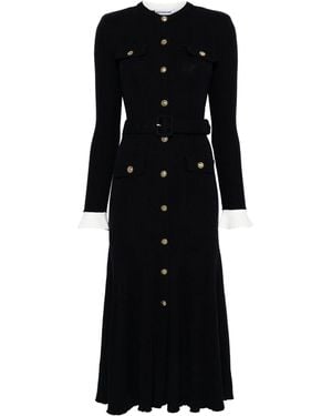 Self-Portrait Ribgebreide Maxi-Jurk Met Knoopdetail - Zwart