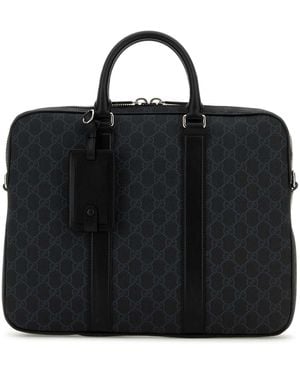 Gucci Gg Supreme Fabric Briefcase - Black