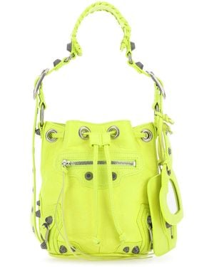 Balenciaga Fluo Leather Le Cagole Xs Bucket Bag - Yellow
