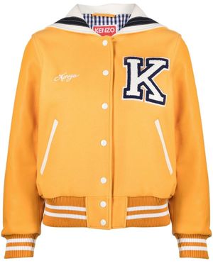 KENZO Logo Wool Bomber Jacket - Orange
