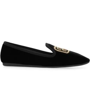 Miu Miu Logo Velvet Flats - Black