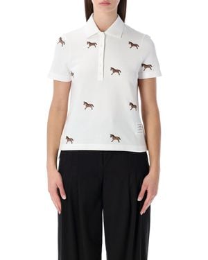 Thom Browne Cotton Polo Shirt With Embroidered Horses - Weiß