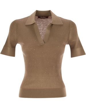 Max Mara Uberta Wool And Silk Polo Shirt With Sequins - Brown