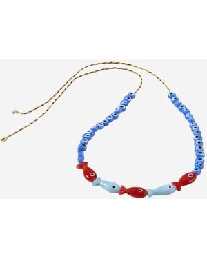 Sorbet Island Fabric And Glass Bead Necklace - Blue