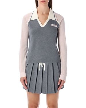 CASABLANCA Merino Lurex Long-Sleeve Tennis Polo - Grey