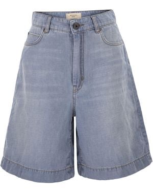 Weekend by Maxmara Wkdozono Denim-Bermudashorts aus Baumwolle und Leinen - Blau