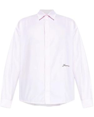 Jacquemus Fischgrätenmuster-Hemd mit Logo-Stickerei - Weiß