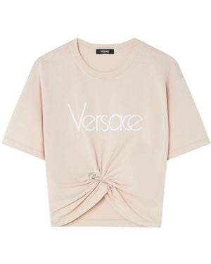 Versace Logo Cotton T-Shirt - Natural