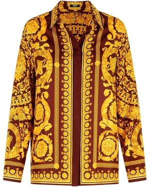 Versace Bruin En Goud 'barocco' Zijden Overhemd - Geel