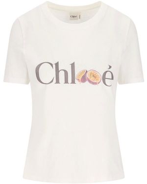Chloé Cotton T-Shirt With Logo Print - White
