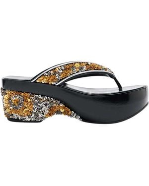 Dries Van Noten Sequined Wedge Flip-Flop Sandals - Black