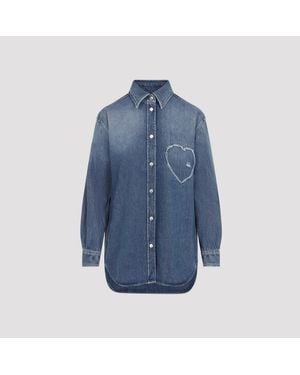 Moschino Cotton Heart Denim Shirt-Donna - Blu