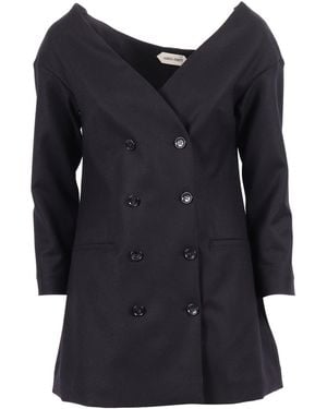 Alberta Ferretti Double-Breasted Virgin Wool Jacket With Deep V-Neckline - Black