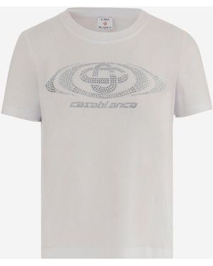 CASABLANCA Cotton T-Shirt With Rhinestone Logo - White