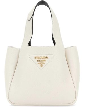 Prada Logo Mini Tote - Natural