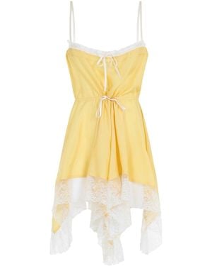 Saint Laurent Lace-Detail Strapless Mini Dress - Yellow