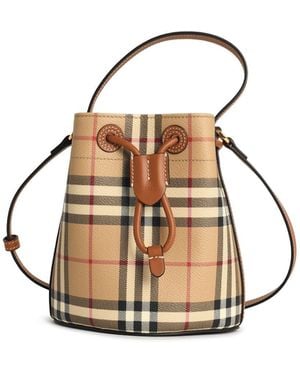 Burberry 'Check' Mini Eimerbeutel in Beige Baumwollmischung - Weiß