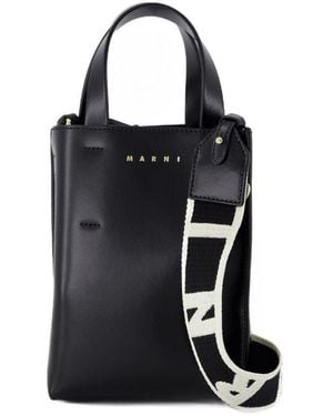 Marni Museo Nano Shopper Bag Leder schwarz